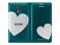 Samsung Flip Wallet EF-WG900R - Moschino Edition - vikbart fodral för mobiltelefon - grön/silverhjärta - för Galaxy S5, S5 Neo EF-WG900RGEGWW