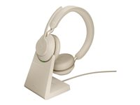 Jabra Evolve2 65 MS Stereo - Headset - på örat - Bluetooth - trådlös - USB-C - ljudisolerande - beige - med laddningsställ - Certifierad för Microsoft-teams 26599-999-888