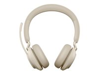 Jabra Evolve2 65 MS Stereo - Headset - på örat - Bluetooth - trådlös - USB-A - ljudisolerande - beige - Certifierad för Microsoft-teams 26599-999-998