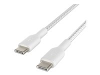 Belkin BoostCharge - USB-kabel - USB-C (hane) till USB-C (hane) - USB 2.0 - 3 A - 1 m - USB Power Delivery (60W) - vit (paket om 2) CAB004BT1MWH2PK