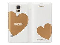 Samsung Flip Wallet EF-WG900R - Moschino Edition - vikbart fodral för mobiltelefon - vit/guldhjärta - för Galaxy S5, S5 Neo EF-WG900RFEGWW