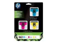 HP 363 - 3-pack - gul, cyan, magenta - original - bläckpatron - för Photosmart 31XX, 82XX, C5100, C5170, C5175, C5190, C5194, C6100, C6150, C6175, C7100 CB333EE