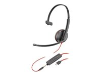 Poly Blackwire C3215 - Blackwire 3200 Series - headset - på örat - kabelansluten - USB-C, 3,5 mm kontakt - svart - Skype-certifierat, Cisco Jabber-certifierad, Avaya-certifierad 80S05A6