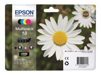 Epson 18 Multipack - 4-pack - svart, gul, cyan, magenta - original - blister med RF-larm/akustiskt larm - bläckpatron - för Expression Home XP-212, 215, 225, 312, 315, 322, 325, 412, 415, 422, 425 C13T18064020