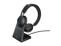 Jabra Evolve2 65 UC Stereo - Headset - på örat - Bluetooth - trådlös - USB-C - ljudisolerande - svart - med laddningsställ 26599-989-889