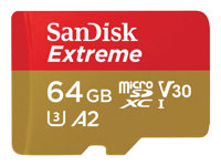 SanDisk Extreme - Flash-minneskort (microSDXC till SD-adapter inkluderad) - 64 GB - A2 / Video Class V30 / UHS-I U3 / Class10 - mikroSDXC UHS-I SDSQXA2-064G-GN6MA