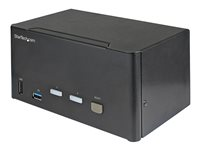 StarTech.com 2-ports DisplayPort KVM-switch för tre skärmar - 4K 60 Hz UHD HDR - Desktop DP 1.2 KVM med 2 portar USB 3.0-hubb (5 Gbit/s) och 4x USB 2.0 HID-portar, ljud - Snabbtangenter för omkoppling - TAA - Omkopplare för tangentbord/video/mus/ljud - 2 x KVM/ljud - skrivbordsmodell - TAA-kompatibel SV231TDPU34K
