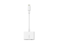 Belkin 3.5 mm Audio + Charge RockStar - Lightning- till hörlursjack/laddningsadapter - Lightning hane till Lightning, 4-poligt minijack hona - vit F8J212BTWHT