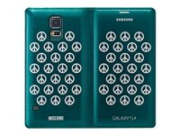 Samsung Flip Wallet EF-WG900R - Moschino Edition - vikbart fodral för mobiltelefon - grön/silverdel - för Galaxy S5, S5 Neo EF-WG900RBEGWW