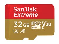 SanDisk Extreme - Flash-minneskort (adapter, microSDHC till SD inkluderad) - 32 GB - A1 / Video Class V30 / UHS-I U3 / Class10 - microSDHC UHS-I SDSQXAF-032G-GN6MA