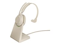Jabra Evolve2 65 UC Mono - Headset - på örat - konvertibel - Bluetooth - trådlös - USB-C - ljudisolerande - beige - med laddningsställ 26599-889-888
