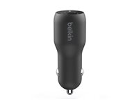 Belkin BOOST UP Dual Car Charger with PPS 37W - Strömadapter för bil - 37 Watt - PD 3.0 - 2 utdatakontakter (USB, 24 pin USB-C) CCB004BTBK