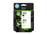 HP 305 - 2-pack - svart, färg (cyan, magenta, gul) - original - blister - bläckpatron - för Deskjet 23XX, 27XX, 28XX, 41XX, 42XX; DeskJet Plus 41XX; ENVY 60XX, 64XX; ENVY Pro 64XX 6ZD17AE#301
